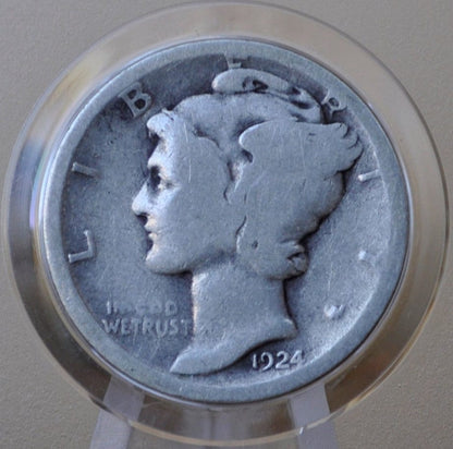 1924-S Mercury Silver Dime - G-VG (Good to Very Good) Condition - San Francisco Mint - 1924 S Winged Liberty Head Silver Dime Mercury 1924 S