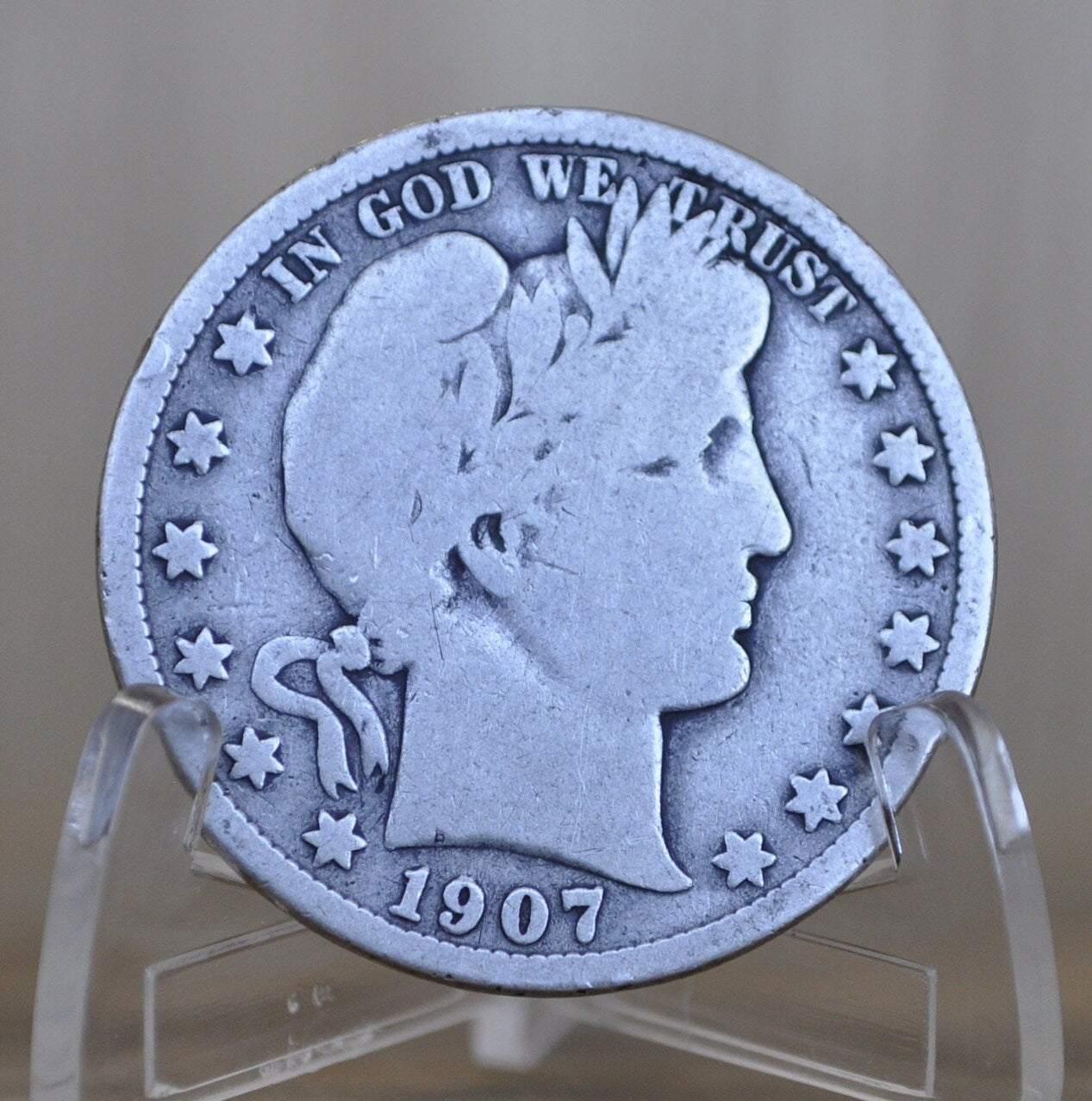 1907-D Barber Silver Half Dollar - G (Good) Condition - Denver Mint - 1907 Silver Half Dollar - 1907-D Half Dollar - 1907 Barber