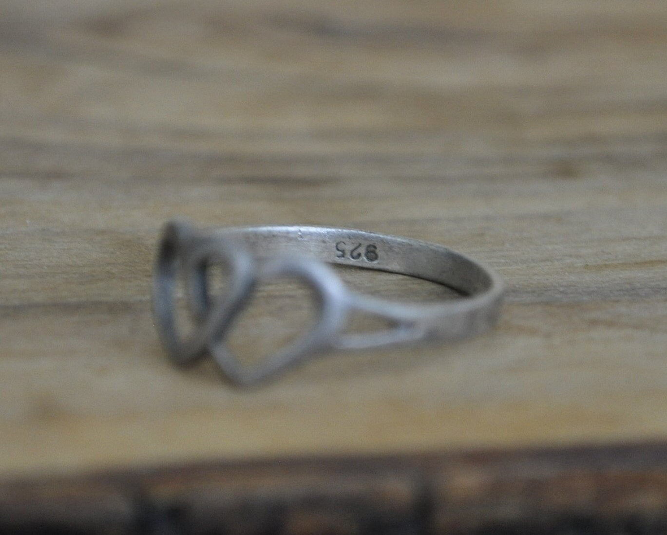 Antique Sterling Silver Ring - Size 8 Ring Size 8 (18.1 MM Band) - Simple Two Hearts Design - Vintage Rings Silver - 925 Silver