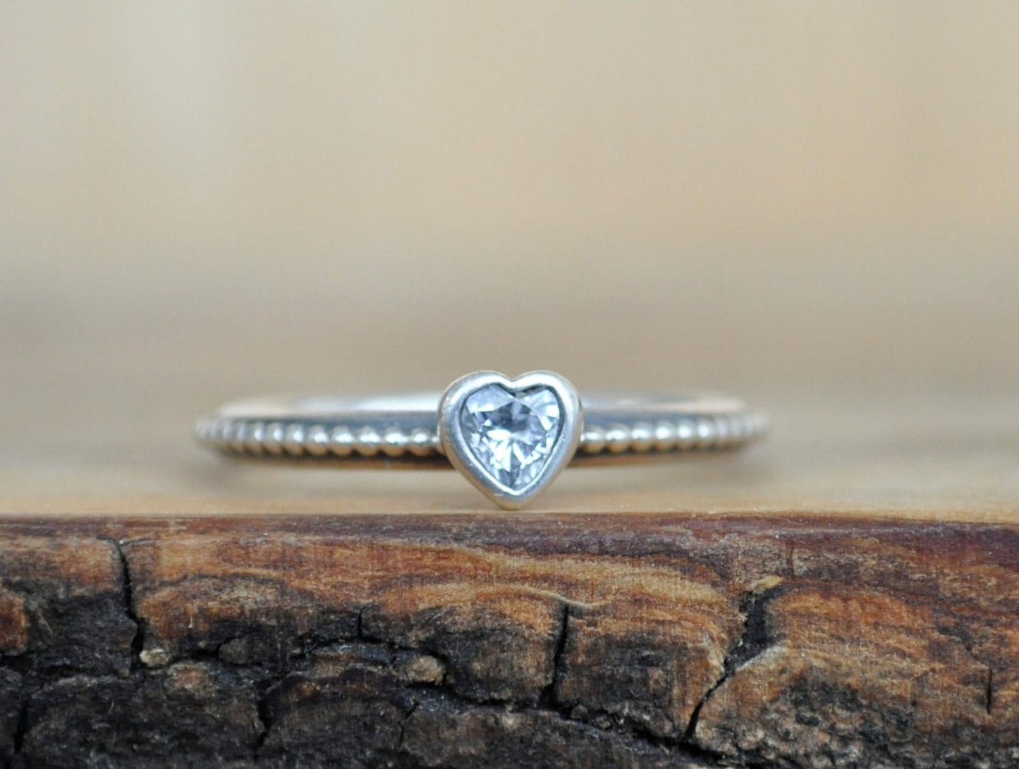 Antique Sterling Silver Ring - Size 8 Ring Size 8 (18.1 MM Band) - Simple Heart Design with Stone - Vintage Rings Silver - 925 Silver