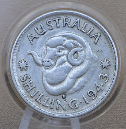 1943 Australia Silver Shilling 1943 One Shilling - Very Fine - King George VI - 1 Shilling 1943 Silver Australian Silver Shilling