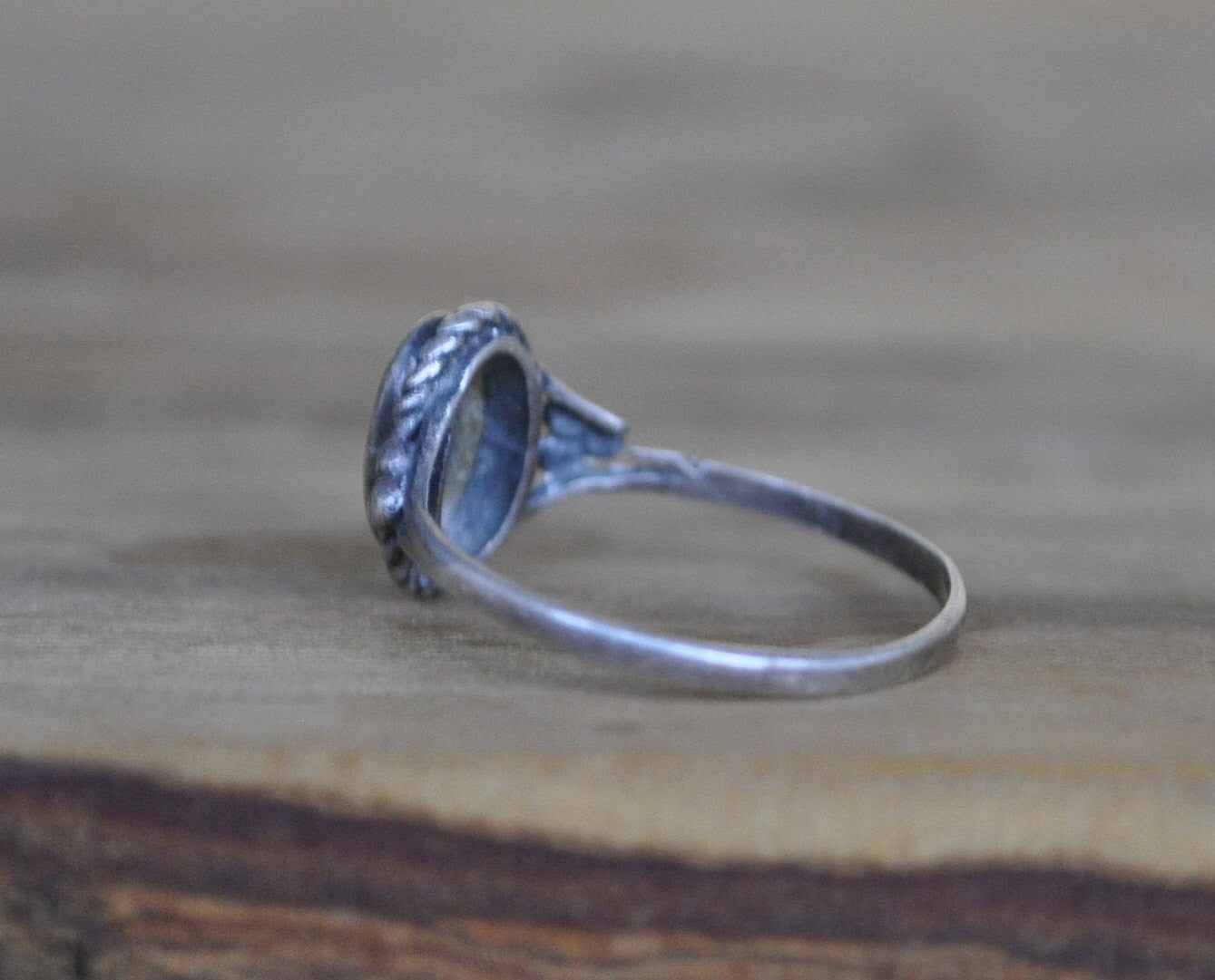 Antique Sterling Silver Ring - Size 6 Ring Size 6 (16.5 MM Band) - Petite Ring, Mother of Pearl Setting - Vintage Rings Silver - 925 Silver