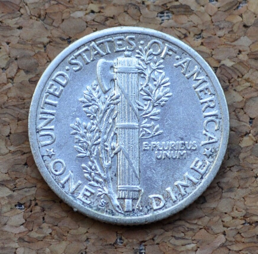 1942-S Mercury Dime - AU (About Uncirculated) - San Francisco Mint - 1942 S Winged Liberty Head Dime - 1942 S Silver Dime - AU