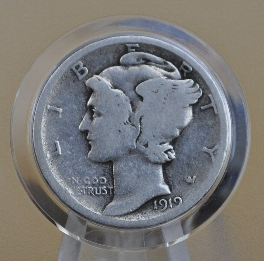 1919 D Mercury Silver Dime - G (Good) Condition - Denver Mint - 1919 D Winged Liberty Head Dime - Silver Dime 1919D