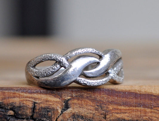 Antique Silver Braided Ring  - Vintage Ring Silver - Size 9 Ring Size 9 (18.9 MM Band) - Lovely Piece - 925 Silver / Sterling