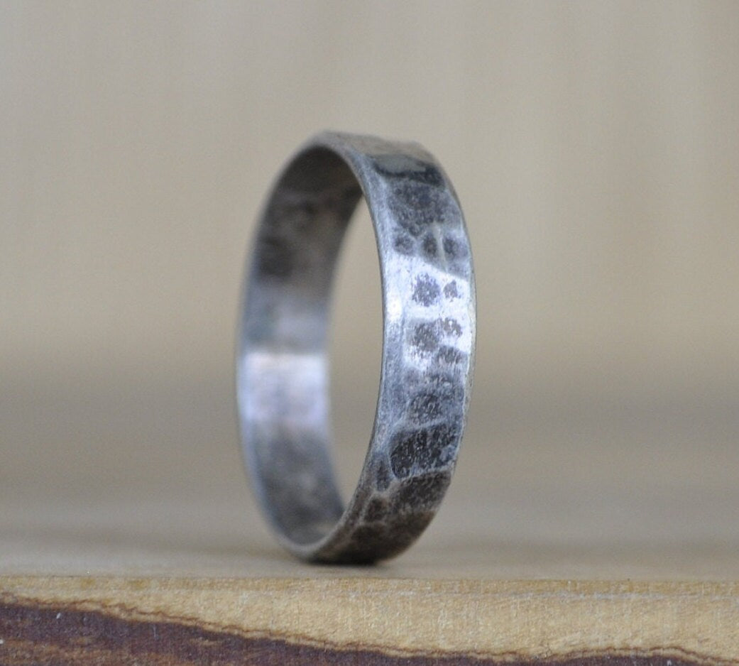 Antique Hammered Silver Ring - Size 6 Ring Size 6 (16.5 MM Band) - Hammered Silver Design - Vintage Rings Silver - Stirling Silver