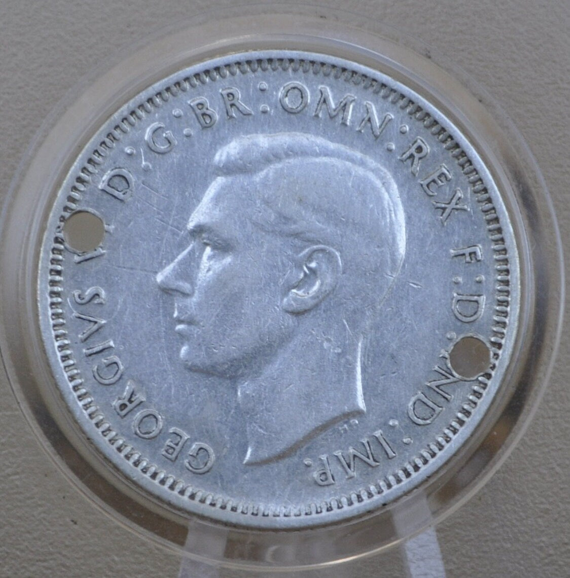 1941 Australia Silver Shilling 1941 1 Shilling - Great Condition, Holes Drilled for a Charm Jewelry / Bracelet - Australian Silver Shilling