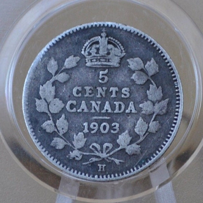 1903 Canadian Silver 5 Cent Coin - F (Fine) Condition - King George - Canada 5 Cent Sterling Silver 1903 H Canada - Lower Mintage