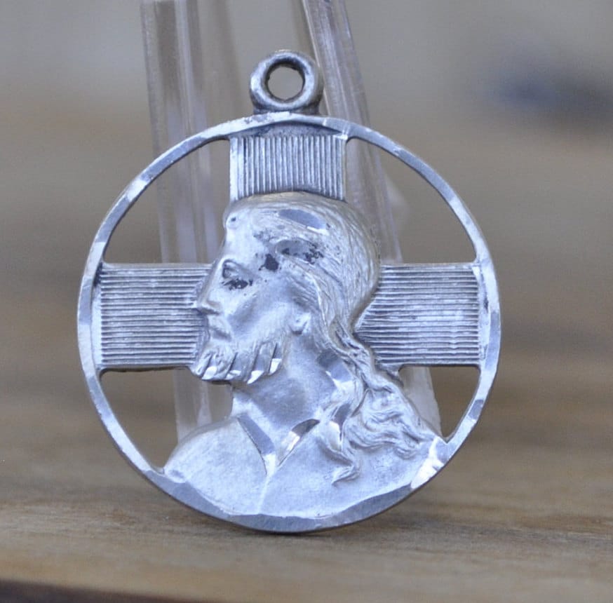 Vintage Sterling Silver Jesus Pendent -  Sterling Silver Jesus Pendent for a Necklace - Religious Medallion