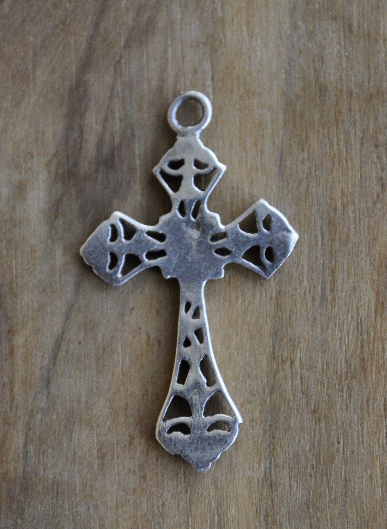 Antique Sterling Silver Cross Pendent -  Sterling Silver Cross Necklace - Antique Religious Medallion