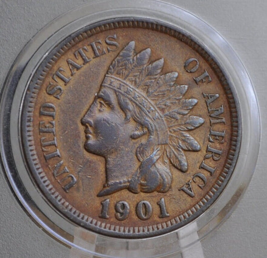 1901 Indian Head Penny - VF (Very Fine) Grade / Condition - Great Detail - 1901 Indian Head Cent - Cent 1901 Penny
