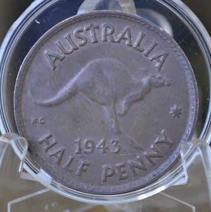1943 Australia One Half Penny Australia - Great Condition / Detail - King George - Collectible Australian Coin 1943 HaPenny