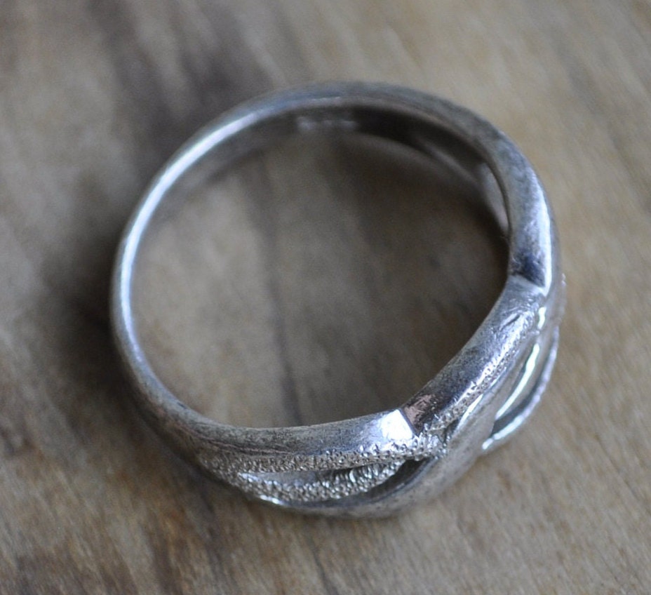 Antique Silver Braided Ring  - Vintage Ring Silver - Size 9 Ring Size 9 (18.9 MM Band) - Lovely Piece - 925 Silver / Sterling