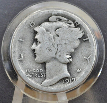 1919-S Mercury Silver Dime - G (Good) Grade / Condition - San Francisco Mint - 1919 S Silver Dime Winged Liberty Head Dime 1919 S