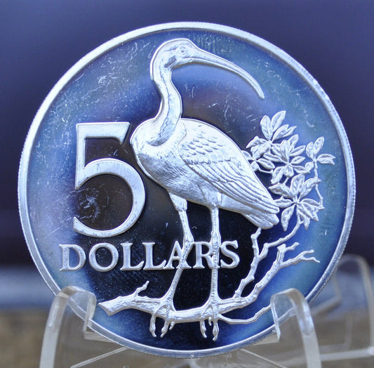 1972 Trinidad & Tobago 5 Dollar Proof Silver Coin - Proof Strike - 1972 Silver Proof Trinidad and Tobago Scarlet ibis - Beautiful Coin