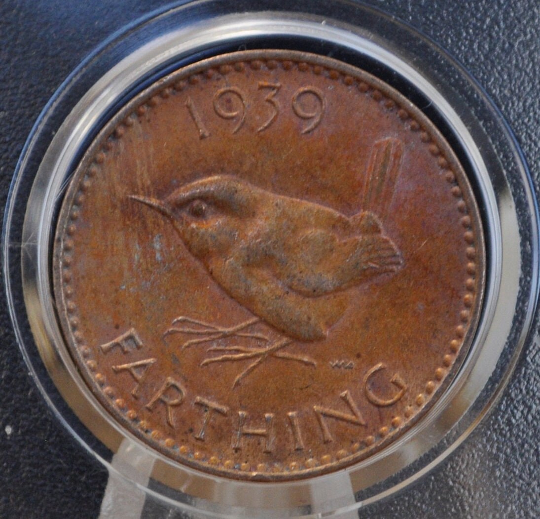 1939 Farthing Great Britain - Great Condition - UK 1 Farthing 1939 Wren Design - King George VI - British One Farthing 1939 - Cute Wren