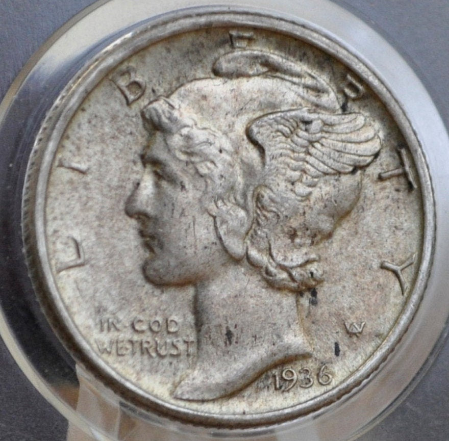 1936 Mercury Silver Dime - MS60 (Uncirculated) Toned Coin - Philadelphia Mint - 1936P Liberty Head Dime - 1936-P - High Grade