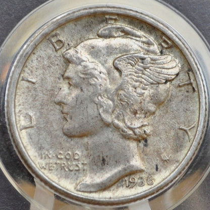 1936 Mercury Silver Dime - MS60 (Uncirculated) Toned Coin - Philadelphia Mint - 1936P Liberty Head Dime - 1936-P - High Grade