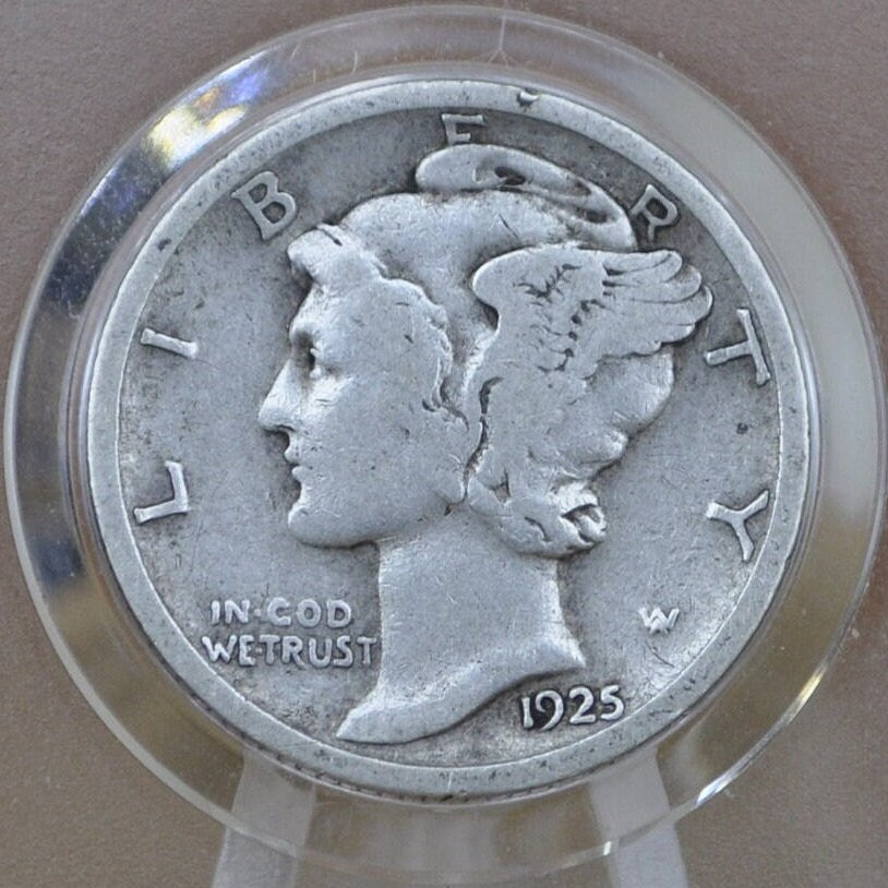 1925 Mercury Silver Dime - F-VF (Fine to Very Fine) Grade / Condition - Philadelphia Mint - 1925 Winged Liberty Head Silver Dime 1925 P Dime