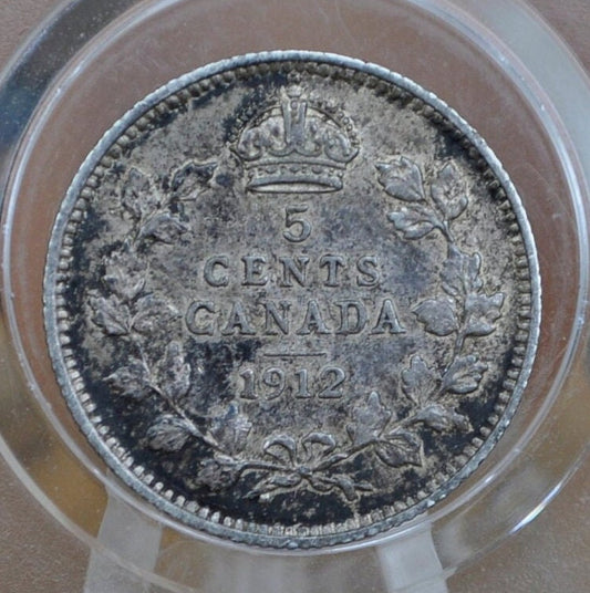 1912 Canadian Silver 5 Cent Coin - XF (Extremely Fine) Condition - King George - Canada 5 Cent Sterling Silver 1912 Canada