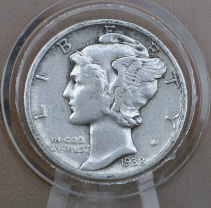 1938 Mercury Silver Dime - XF-AU (Extremely Fine to About Uncirculated) Grade Philadelphia Mint 1938 P Winged Liberty Head Silver Dime 1938