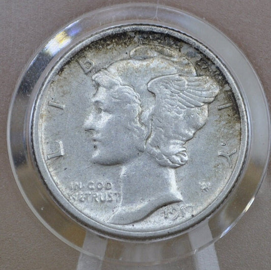 1917 Mercury Dime - AU (About Uncirculated) Grade / Condition - Philadelphia Mint - 1917 P Winged Liberty Head Dime - Silver Dime 1917 P