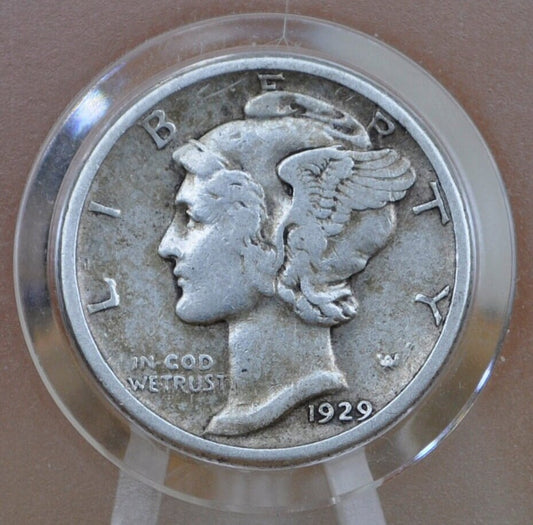 1929 Mercury Silver Dime - VF (Very Fine) Grade - Philadelphia Mint - 1929 P Mercury Dime - 1929P Winged Liberty Head Dime