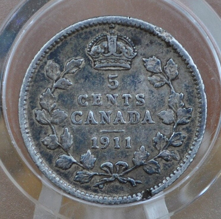 1911 Canadian Silver 5 Cent Coin - VF (Very Fine) Condition - King George - Canada 5 Cent Sterling Silver 1911 Canada