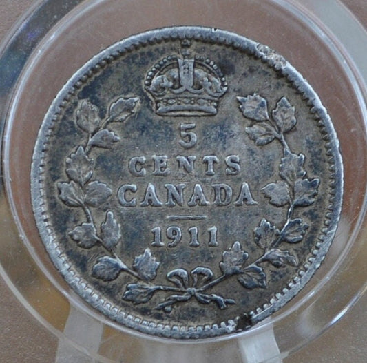 1911 Canadian Silver 5 Cent Coin - VF (Very Fine) Condition - King George - Canada 5 Cent Sterling Silver 1911 Canada