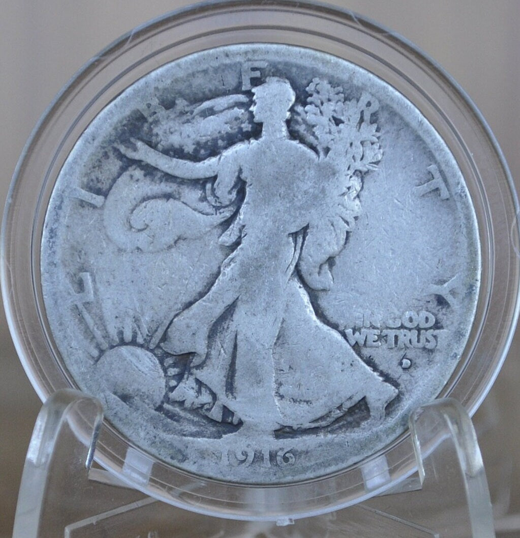 1916-D Walking Liberty Silver Half Dollar - G (Good) - Key Date - Denver Mint - 1916 D WLH - Half Dollar 1916 D Liberty Walking Half