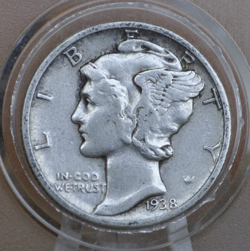 1938 Mercury Silver Dime - XF-AU (Extremely Fine to About Uncirculated) Grade Philadelphia Mint 1938 P Winged Liberty Head Silver Dime 1938