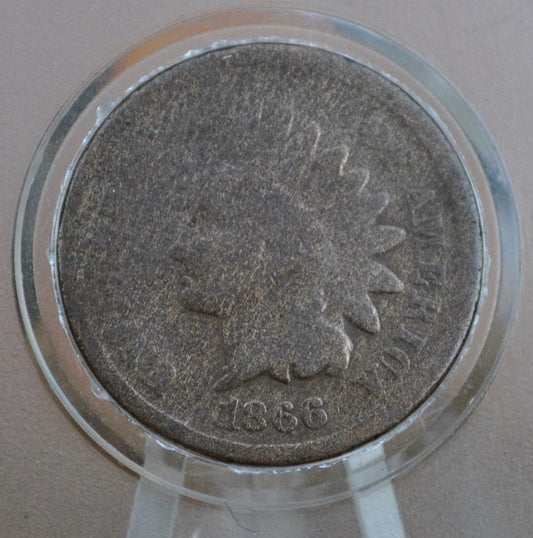1866 Indian Head Penny - AG (About Good) Grade / Condition - Key Date - Indian Head Cent 1866 US One Cent - Tougher Date to Find