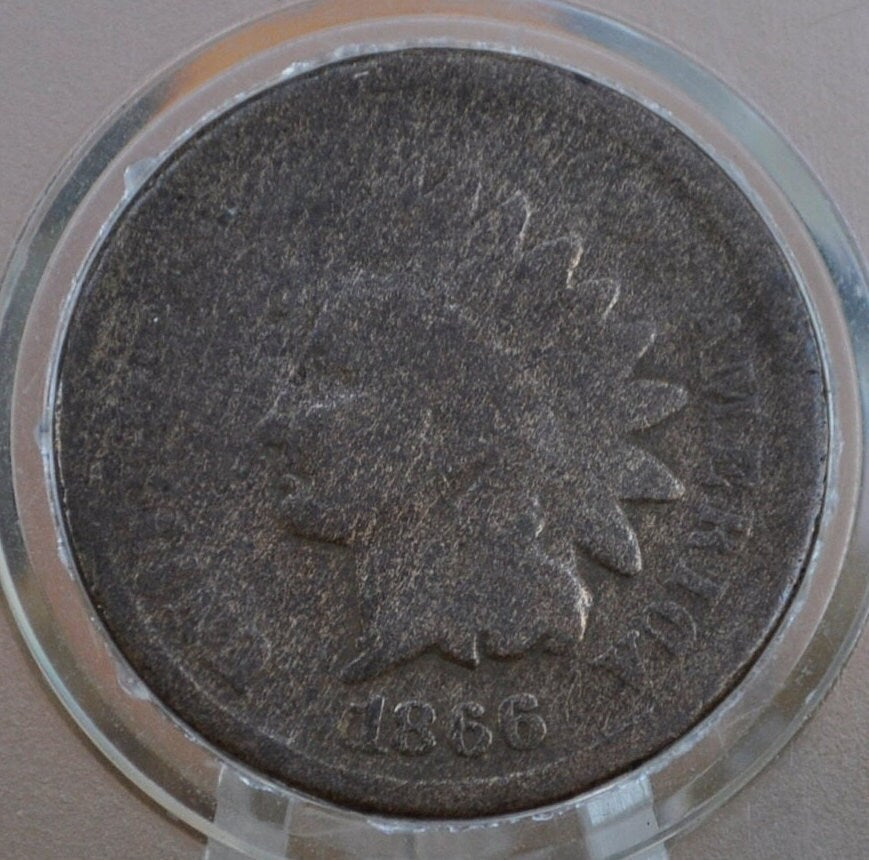 1866 Indian Head Penny - AG (About Good) Grade / Condition - Key Date - Indian Head Cent 1866 US One Cent - Tougher Date to Find