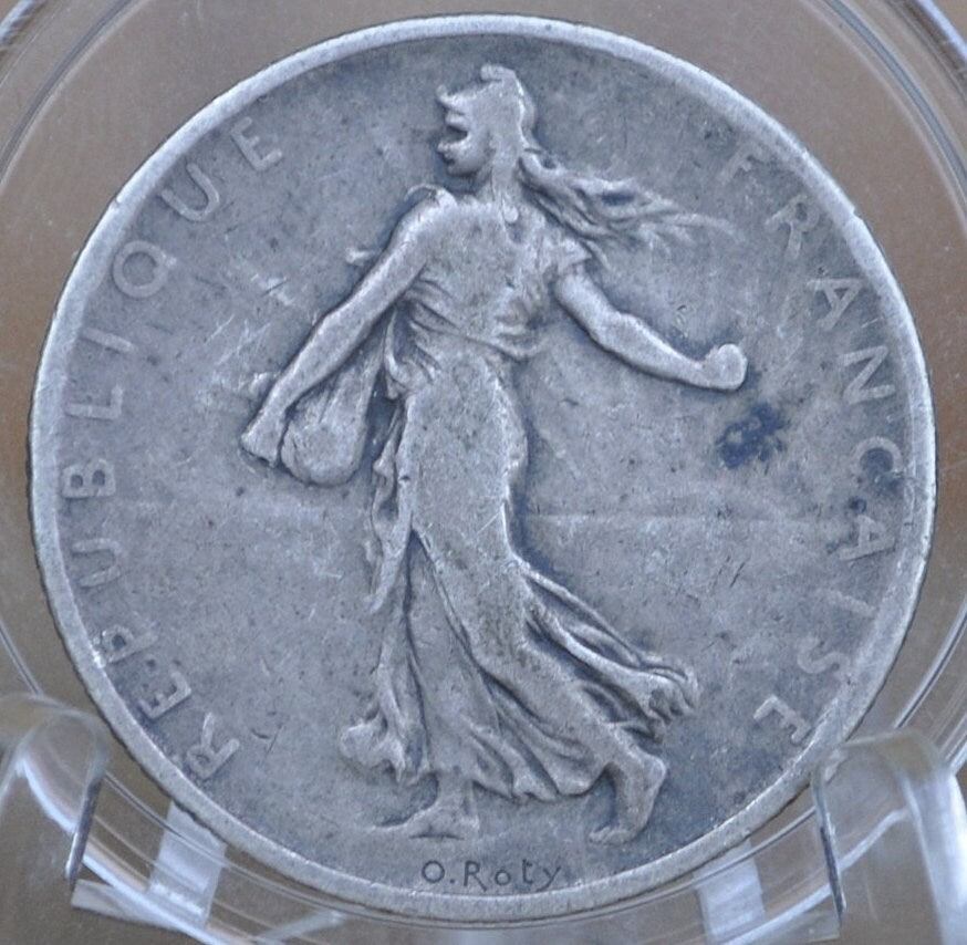 1898 Silver 2 Francs - Paris France - F (Fine) Grade / Condition - Silver 2 Franc - France 1898 Two Francs Coin - 83.5% Silver 1800s Coins