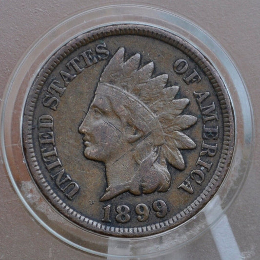 1899 Indian Head Penny - Good Date - VG-F (Very Good to Fine) Grade / Condition - Indian Head Cent 1899