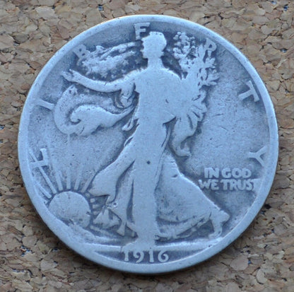 1916 Walking Liberty Silver Half Dollar - G (Good) - Key Date - Philadelphia Mint - 1916P WLH - Half Dollar 1916 Liberty Walking Half