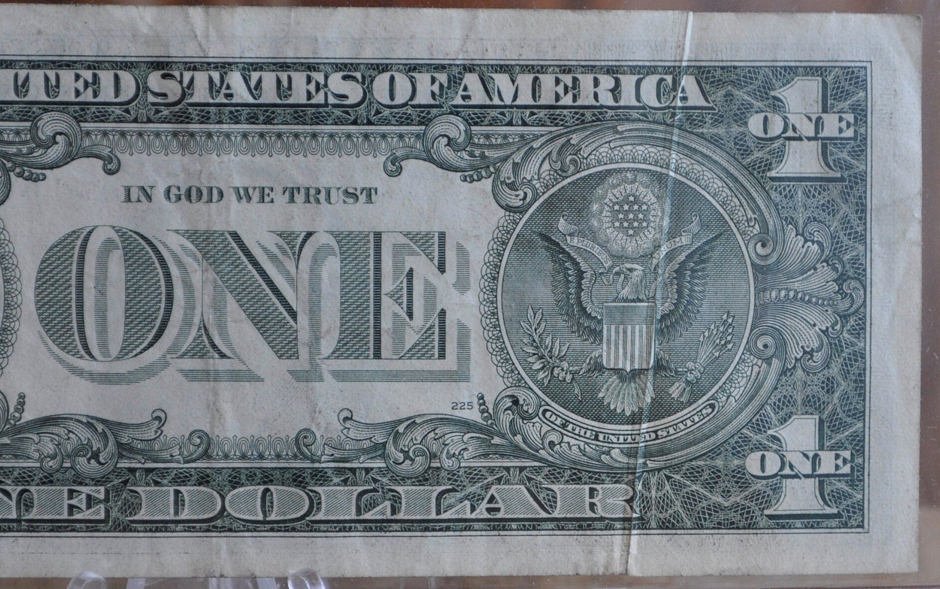 1981 One Dollar Bill Gutter Fold Error - XF (Extremely Fine) Grade - Gutter Fold Error 1 Dollar Bill Federal Reverse Note 1981