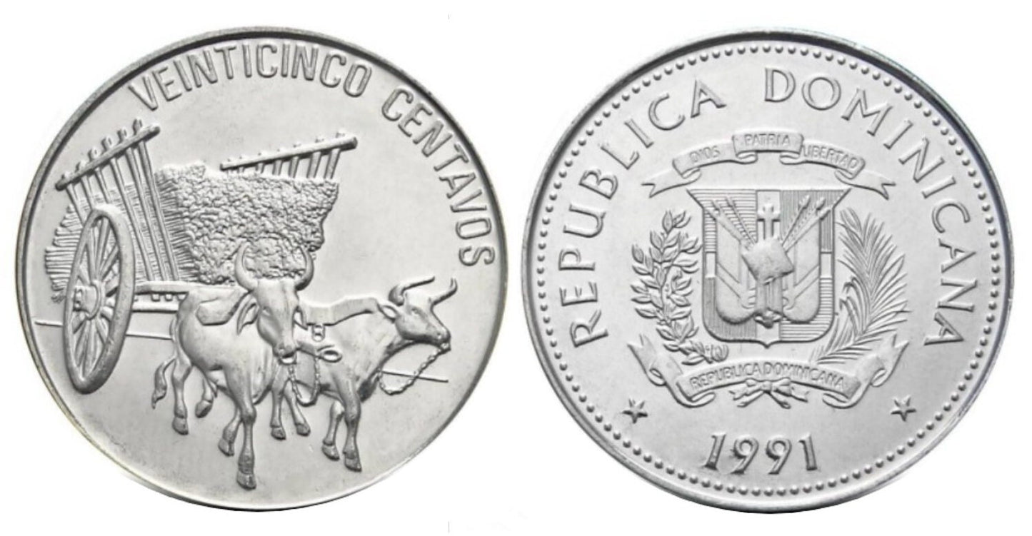 25 Centavos - Dominican Republic - 1989, 1990, 1991 - Choose Year(s) & Quantity