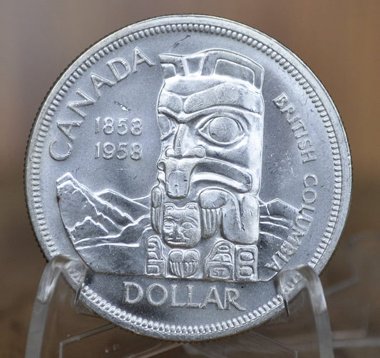 1958 Canadian Silver Dollar - BU (Uncirculated), Prooflike - 80% Silver - Totem Pole Silver Dollar Canada - Canadian Coin Collection
