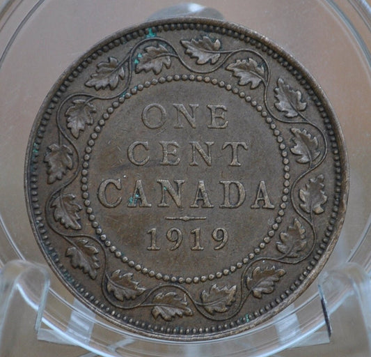 1919 Canadian One Cent - XF (Extremely Fine) Grade / Condition - King George V - One Cent Canada 1919 Large Cent - 1919 Large Penny