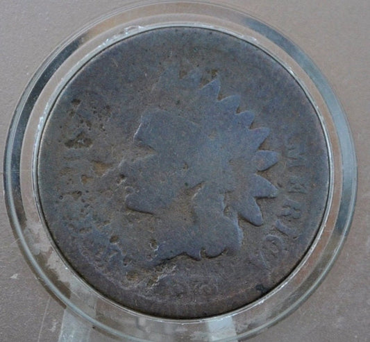 1873 Indian Head Penny - AG (About Good), Damaged - Good Date, Harder To Find - Indian Head Cent 1873