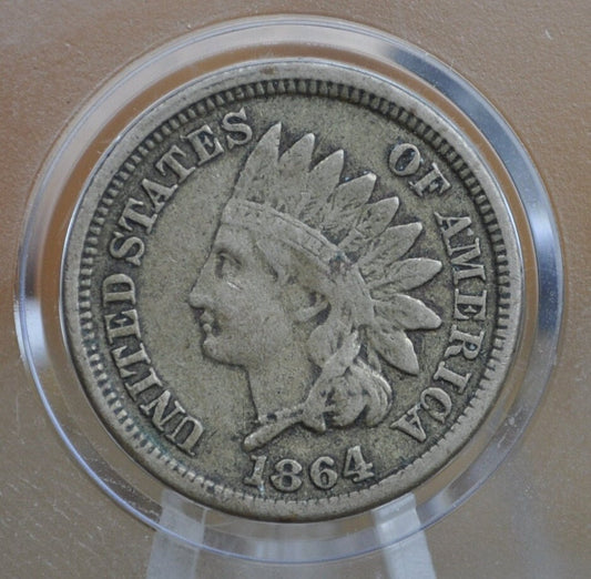 1864 Indian Head Penny - F (Fine) Grade / Condition - Good Date - Civil War Era Coin - 1864 Copper Nickel Cent Cupronickel Variety 1864