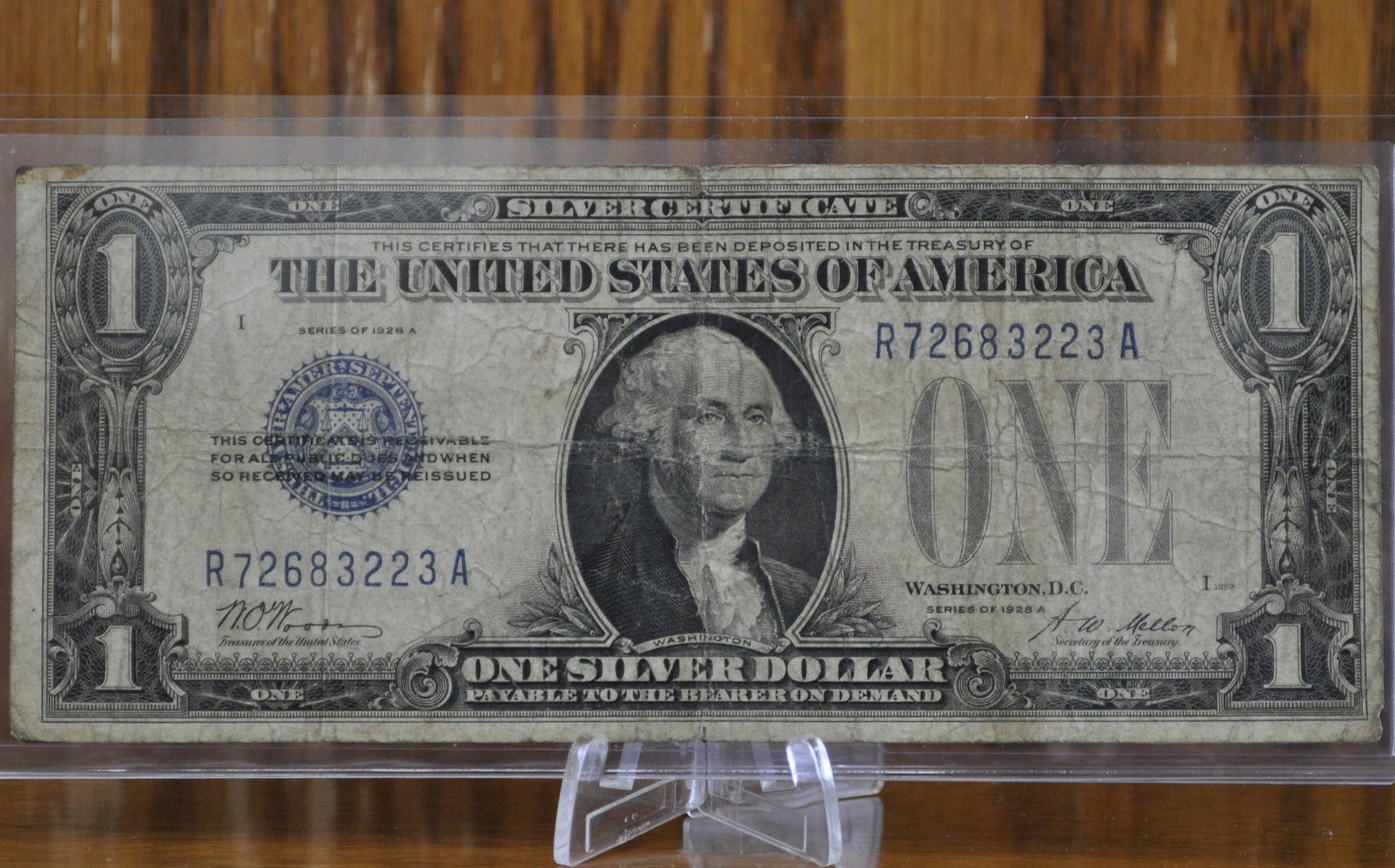 1928 1 Dollar Silver Certificate - G/VG (Good / Very Good) Grade / Condition - 1928 One Dollar Silver Certificate Funny Back Note