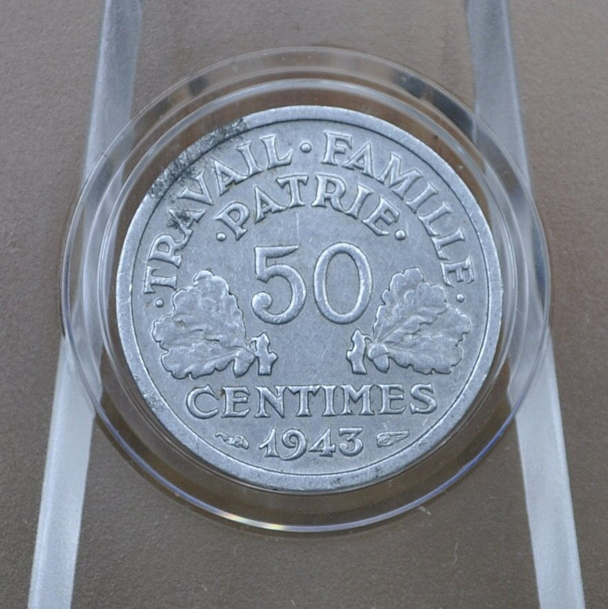 1940's French 50 Centimes Coin - BEAUTIFUL Condition, Small - 50 Centimes Coin - Light Weight- Perfect for Collectors, Parties, or Jewelry