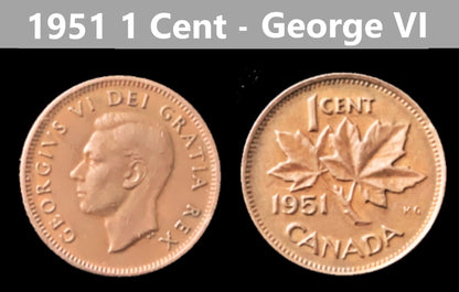 Canadian Small Cent - King George VI - 1948 to 1952 - Select Year(s) / Quantity