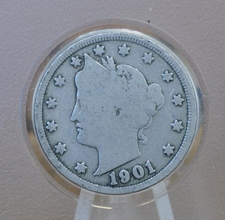 1901 Liberty Head Nickel - G-F (Good to Fine), Choose by Grade - V Back Nickel Liberty Head Nickel 1901 V Nickel - 1901 Nickel
