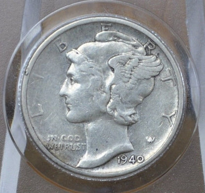 1940-D Mercury Silver Dime - VF/XF (Very to Extremely Fine) Grade / Condition - Denver Mint 1940D Winged Liberty Head Dime 1940 D Dime