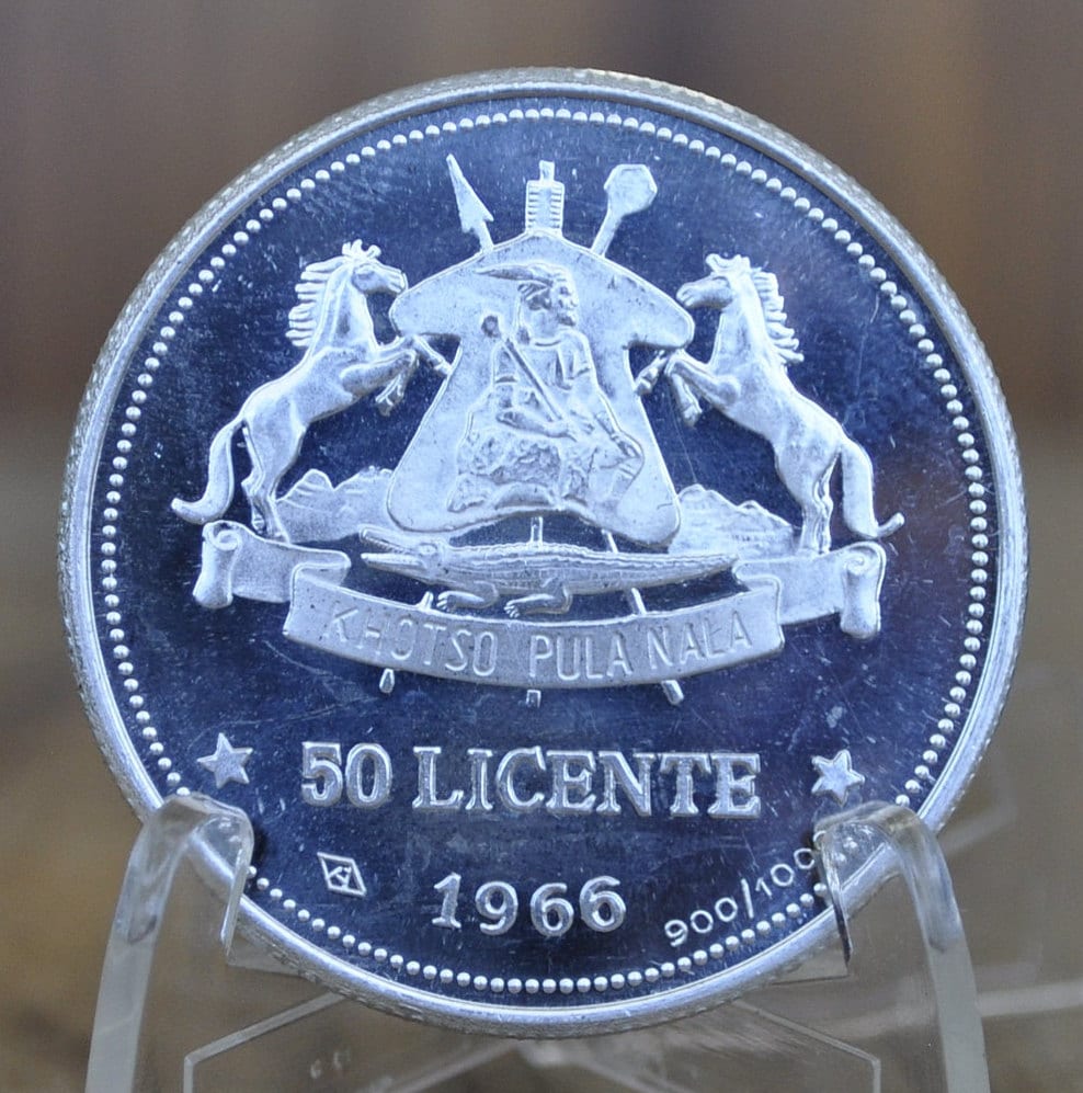 1966 Silver 50 Licente Lesotho Independence Proof - Proof Strike - Moshoeshoe Silver Fifty Licente Coin - 90% Fine Silver