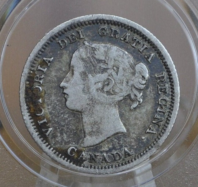 1858 Canadian 5 Cent - F (Fine) Grade / Condition - Queen Victoria - Canadian 1858 Silver 5 Cent Coin Canada 1858 - Rare Date, First Year