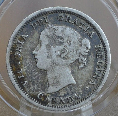 1858 Canadian 5 Cent - F (Fine) Grade / Condition - Queen Victoria - Canadian 1858 Silver 5 Cent Coin Canada 1858 - Rare Date, First Year
